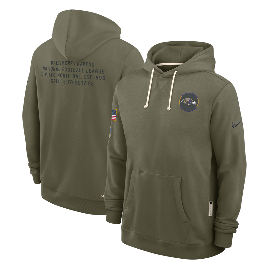 Men's Baltimore Ravens Nike Olive Green 2025 Salute To Service Club Pullover Hoodie - Pro Jersey Sports