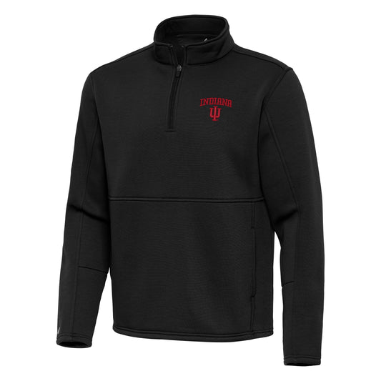Men's Indiana Hoosiers Antigua Twist 1/4 Zip Black Fleece Pullover Top - Pro Jersey Sports