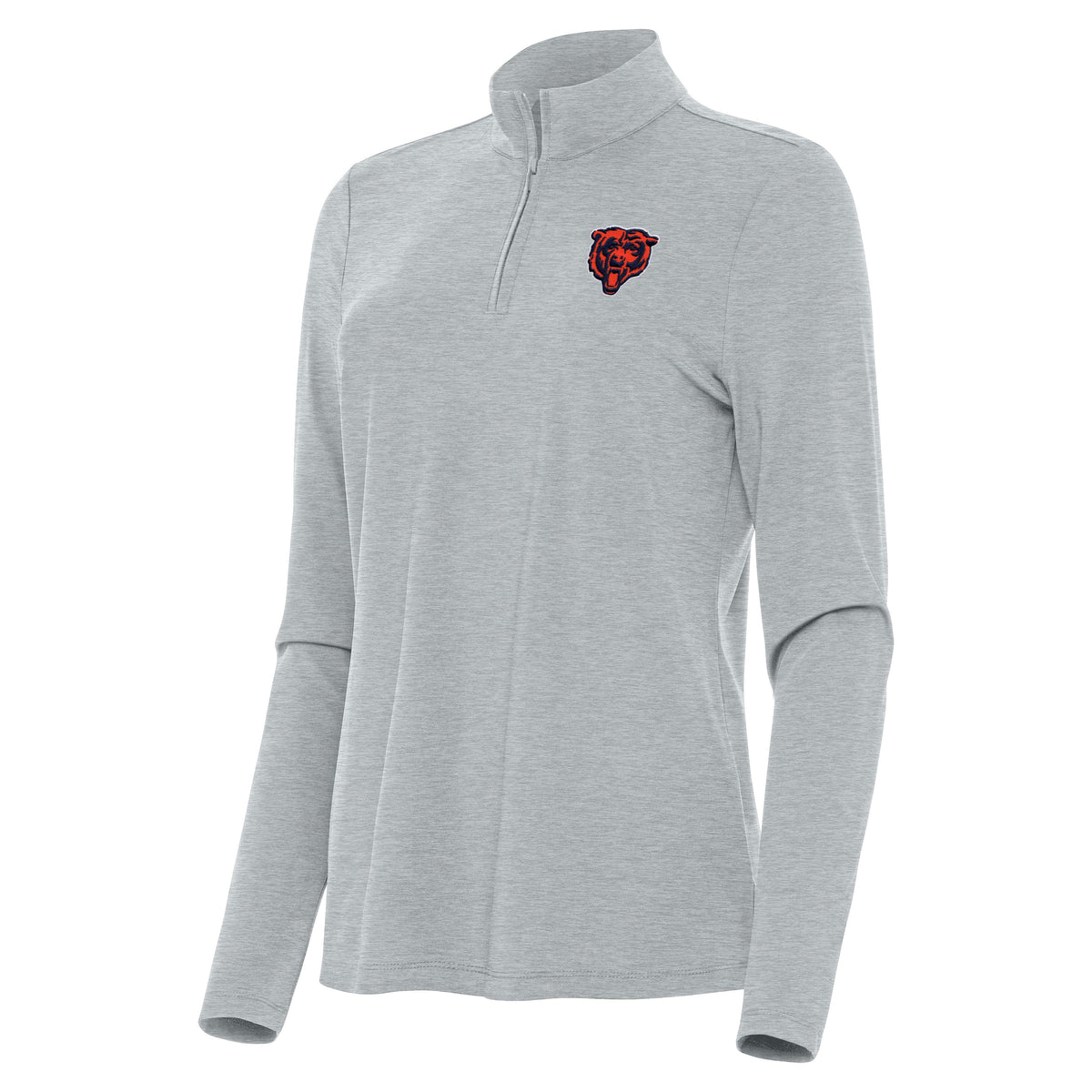 Women's Chicago Bears Antigua Grey Primary Logo Bright QZ 1/4 Zip Lightweight Pullover Top