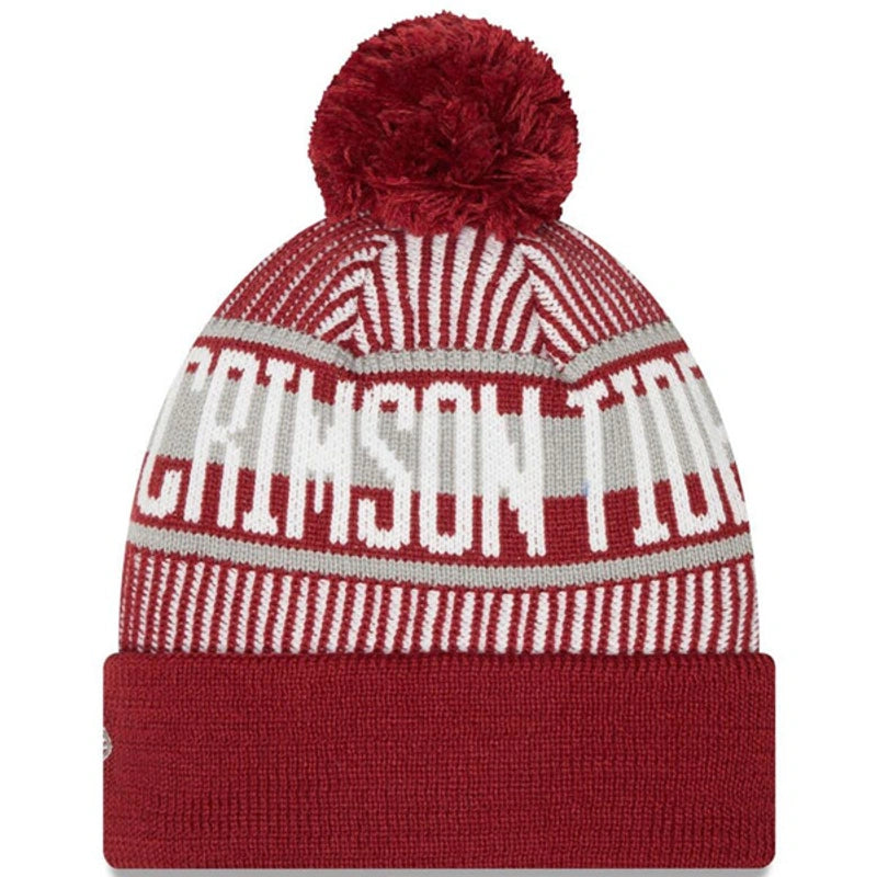 Men's Alabama Crimson Tide Crimson NCAA New Era Knitstripe Cuffed Pom Knit Hat - Pro Jersey Sports