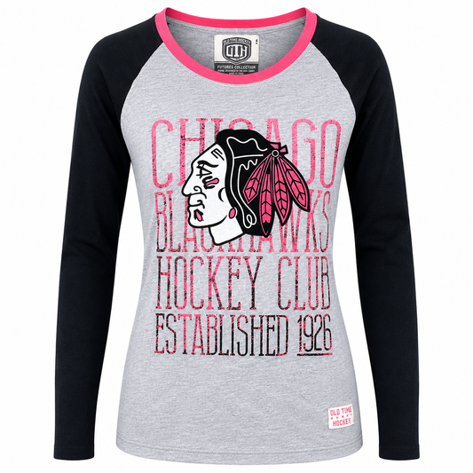 Youth Girls Chicago Blackhawks Harmony Crewneck L/S T-Shirt By Old Time hockey