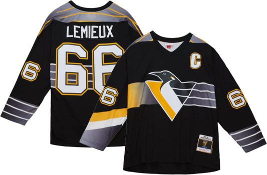 Mario Lemieux Pittsburgh Penguins Mitchell & Ness 1996/97 Captain Patch Blue Line Player Jersey - Black - Pro Jersey Sports
