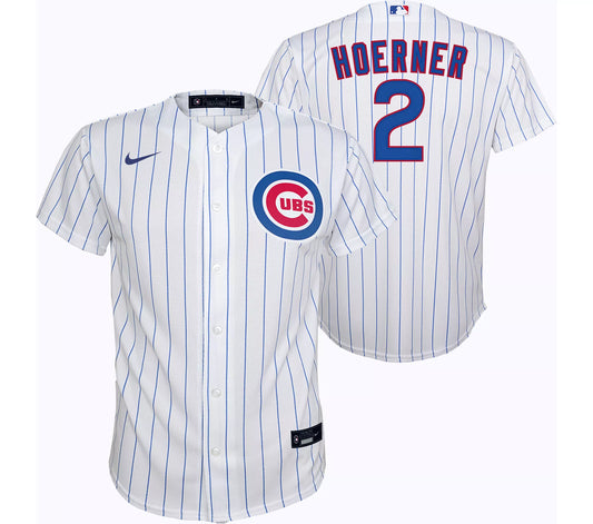 Youth Nike Nico Hoerner Chicago Cubs White Home Screen Print Replica Jersey