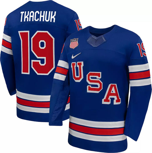 Men's Team USA Hockey Nike Matthew Tkachuk #19 Blue Replica Jersey