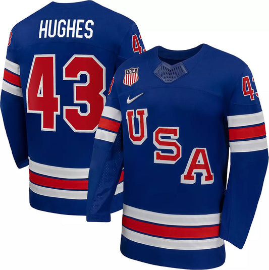 Men's Team USA Hockey Nike Quinn Hughes #43 Blue Replica Jersey