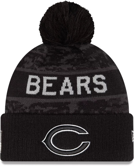 Men's New Era Black Chicago Bears 2026 Salute To Service Cuffed Knit Hat with Pom-C Logo
