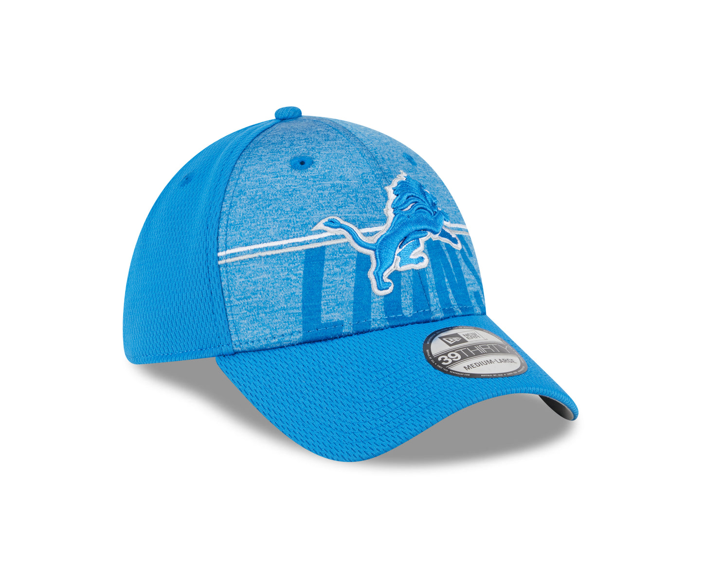 Men's Detroit Lions New Era NFL 2023 Training Camp Blue Primary Logo 39THIRTY Flex Fit Hat
