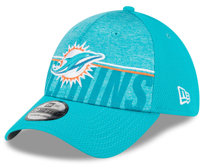 Men's Miami Dolphins New Era NFL 2023 Training Camp Aqua Primary Logo 39THIRTY Flex Fit Hat - Pro Jersey Sports