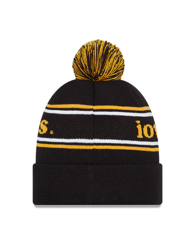 Iowa Hawkeyes Black New Era Marquee Cuffed Knit Hat with Pom - Pro Jersey Sports