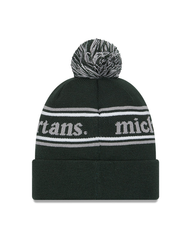 Michigan State Spartans Green New Era Marquee Cuffed Knit Hat with Pom - Pro Jersey Sports