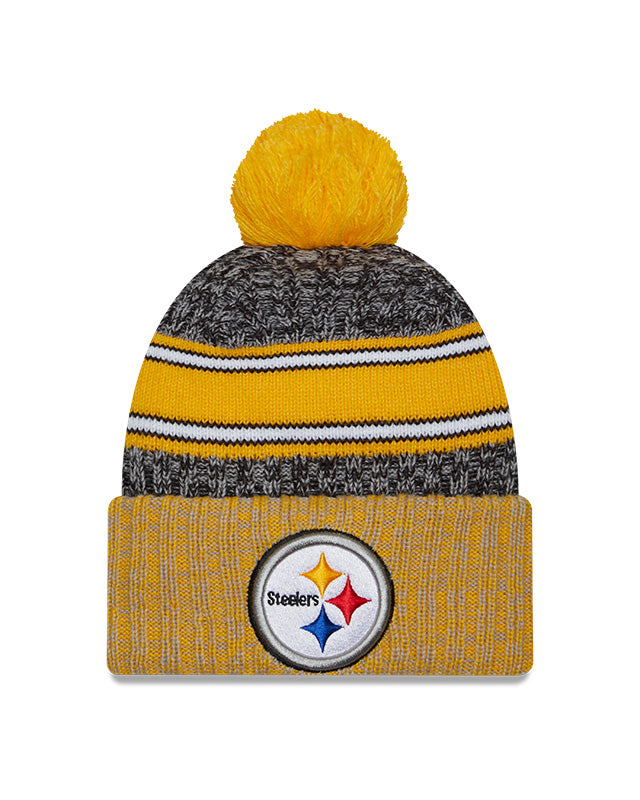 Men's Pittsburgh Steelers New Era Black/Yellow 2023 Sideline Cuffed Knit Hat With Pom - Pro Jersey Sports