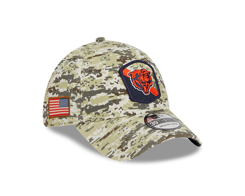 Men's Chicago Bears New Era Camo 2023 Salute to Service Primary Logo 39THIRTY Flex Hat - Pro Jersey Sports