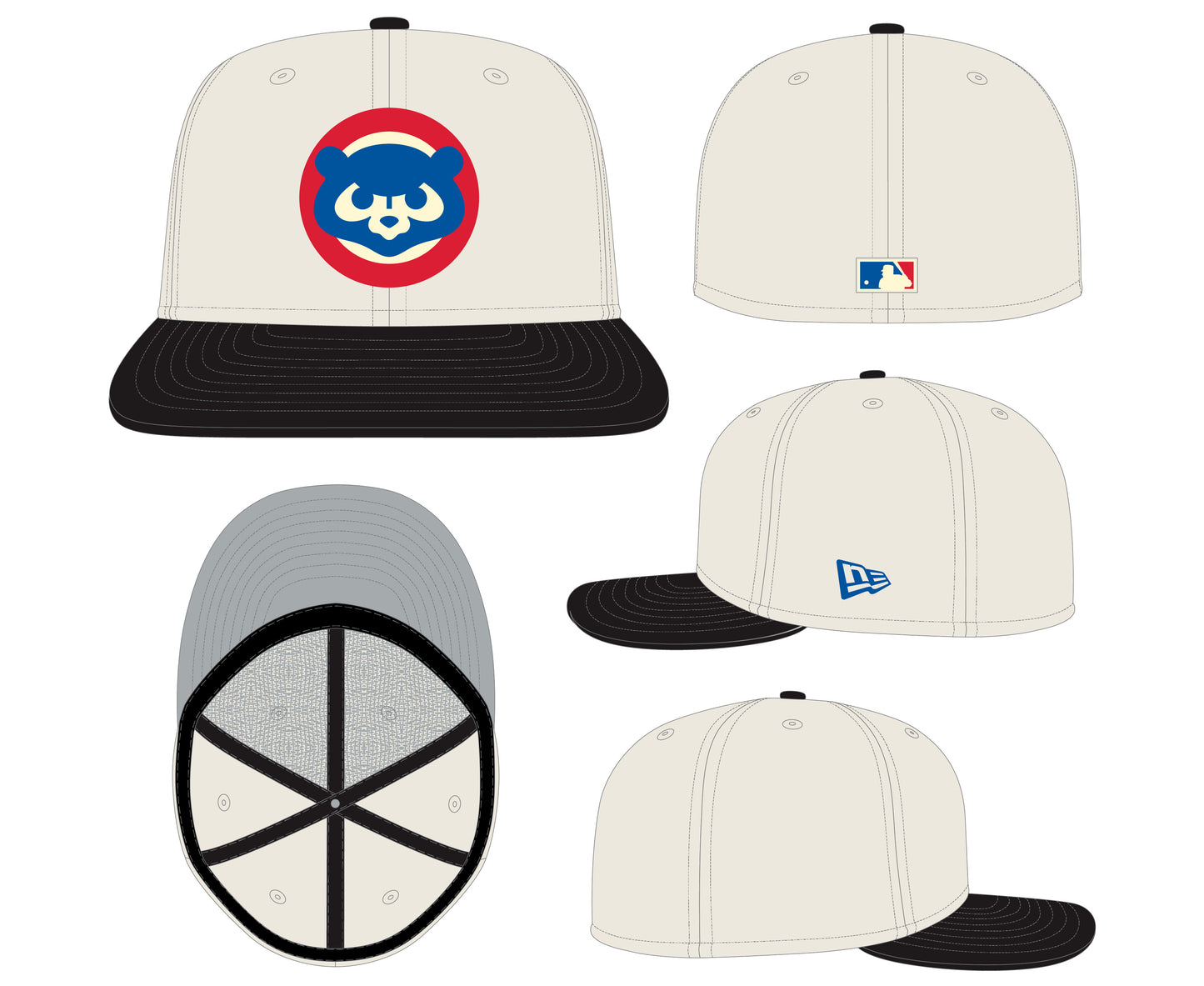 Chicago Cubs Cooperstown Collection Cream/Black Leather Visor New Era 59FIFTY Fitted Hat - Pro Jersey Sports
