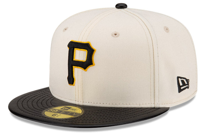 Pittsburgh Pirates Cream/Black Leather Visor New Era 59FIFTY Fitted Hat - Pro Jersey Sports