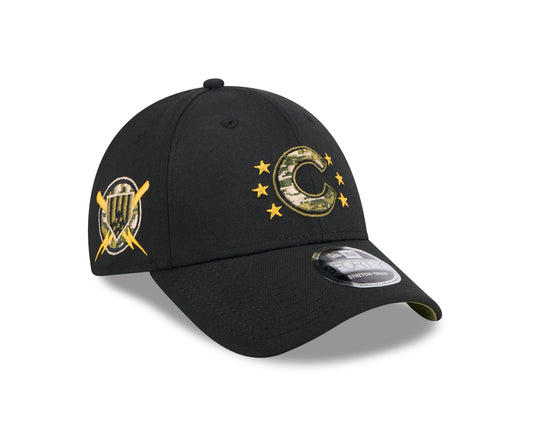 Chicago Cubs New Era 2024 MLB Armed Forces Day Black 9FORTY Adjustable Hat