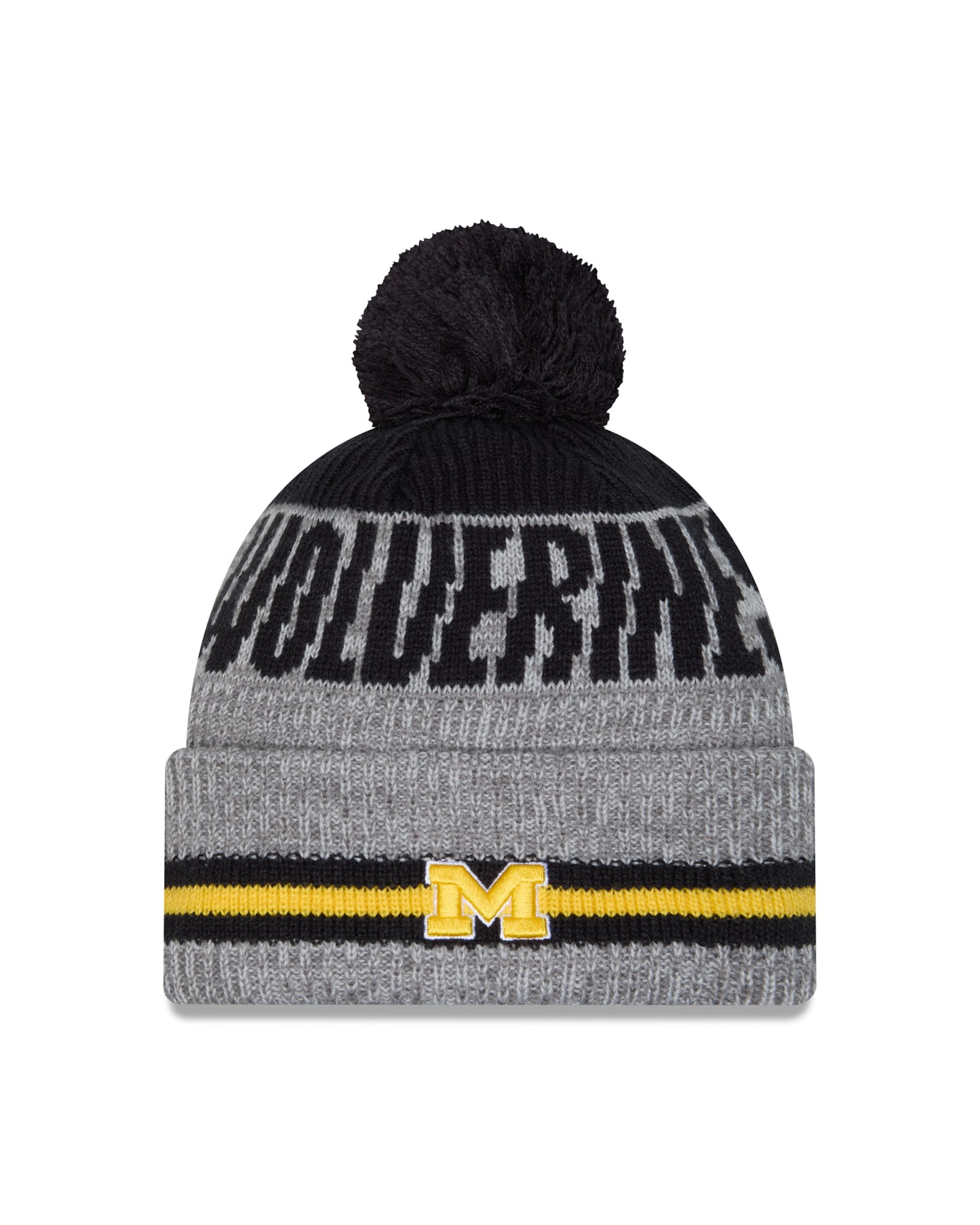Men's Michigan Wolverines New Era Gray/Blue Runner Cuffed Pom Knit Hat - Pro Jersey Sports