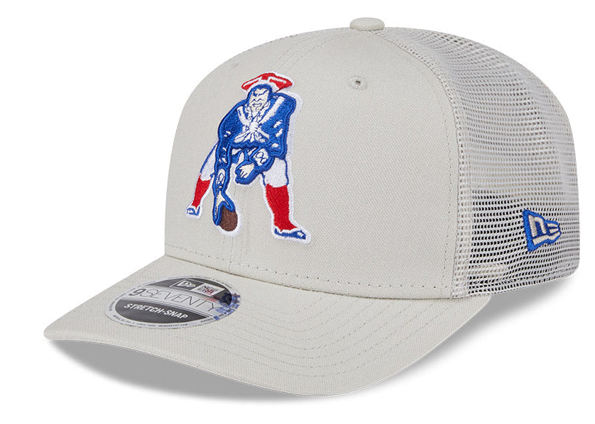 Men's New Era Stone New England Patriots Canvas Trucker 9SEVENTY Stretch-Snap Hat - Pro Jersey Sports