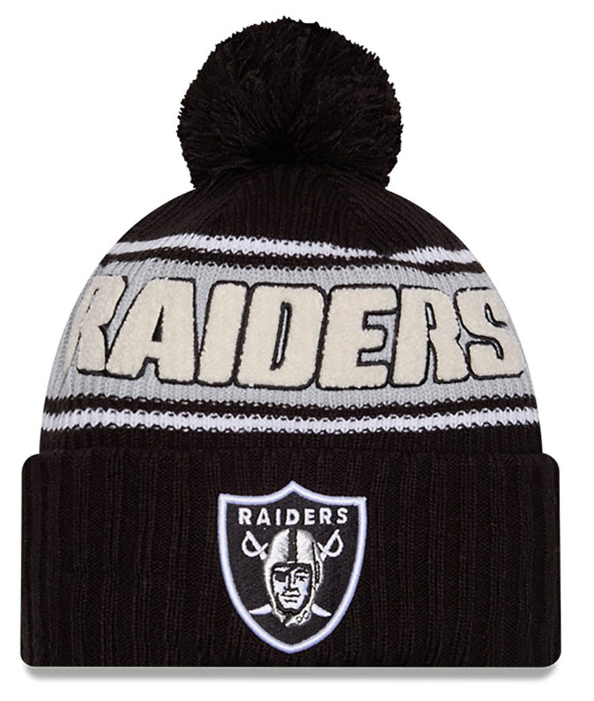 Las Vegas Raiders New Era 2024 NFL Sideline Black Cuffed Pom Knit Hat - Pro Jersey Sports