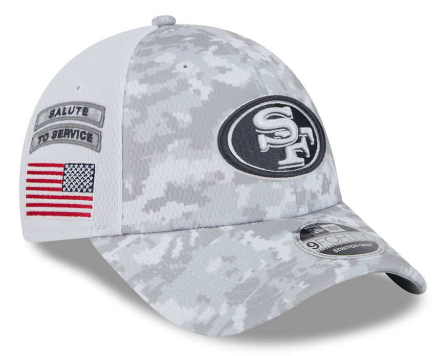 Men's San Francisco 49ers New Era White Arctic Camo 2024 NFL Salute To Service 9FORTY Adjustable Hat - Pro Jersey Sports