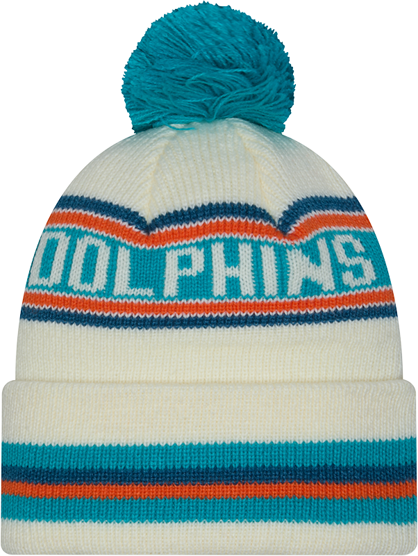 Miami Dolphins New Era Off White Knit Classic Cuffed Pom Knit - Pro Jersey Sports