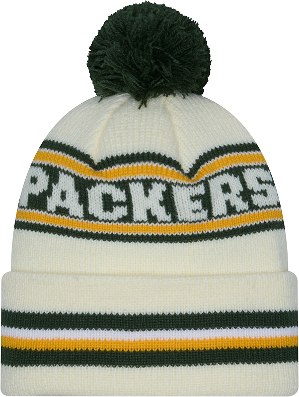 Green Bay Packers New Era Off White Knit Classic Cuffed Pom Knit - Pro Jersey Sports