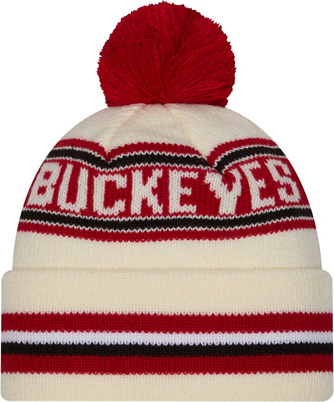 Ohio State Buckeyes New Era Knit Classic Cuffed Knit Hat with Pom -Cream - Pro Jersey Sports
