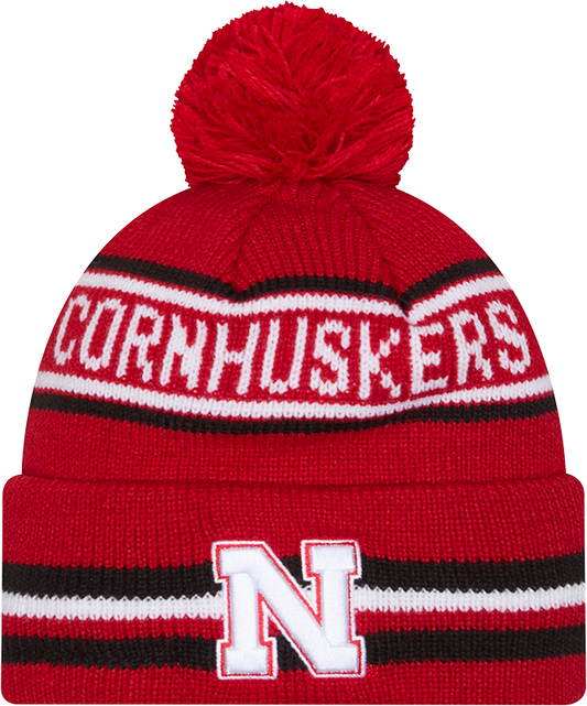 Nebraska Cornhuskers New Era Knit Classic Cuffed Knit Hat with Pom -Red - Pro Jersey Sports