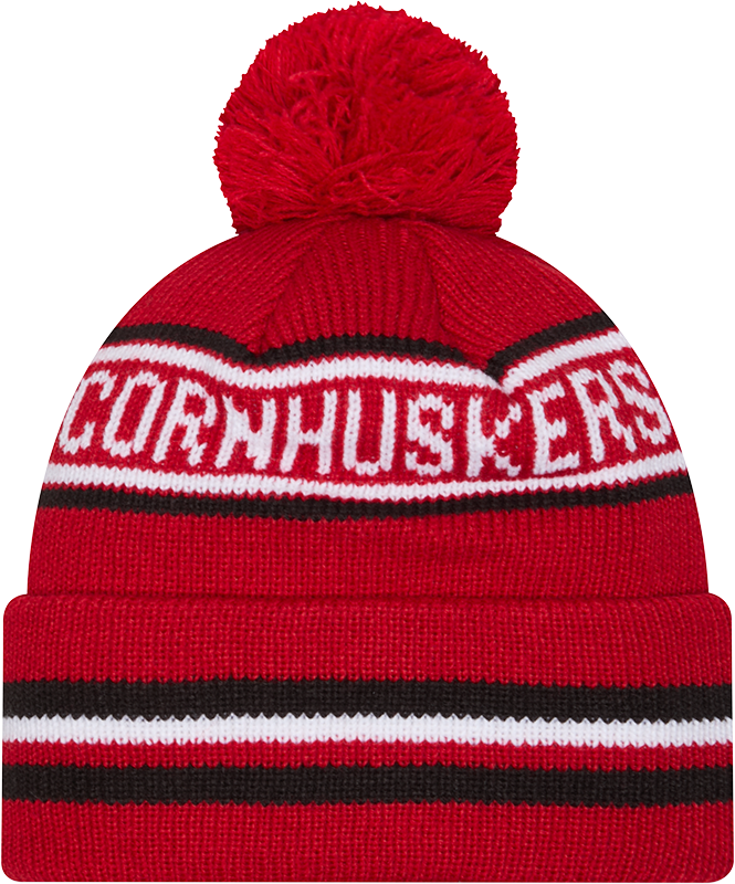 Nebraska Cornhuskers New Era Knit Classic Cuffed Knit Hat with Pom -Red - Pro Jersey Sports