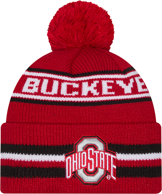 Ohio State Buckeyes New Era Knit Classic Cuffed Knit Hat with Pom -Red - Pro Jersey Sports