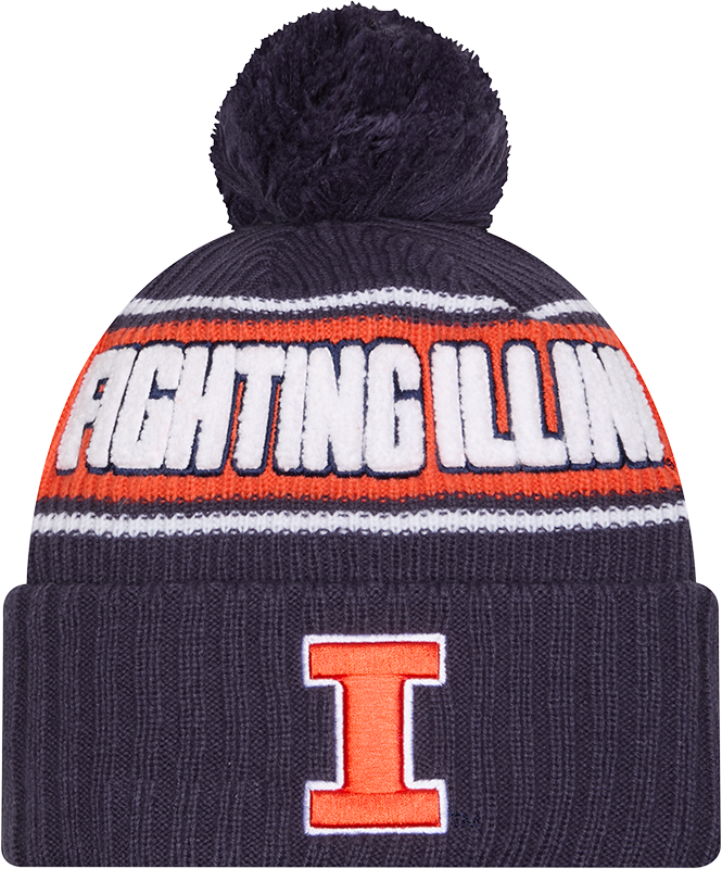 Illinois Fighting Illini New Era Bold Knit Cuffed Knit Hat with Pom - Navy - Pro Jersey Sports