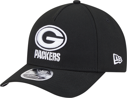 Green Bay Packers New Era Black & White Primary 9FORTY A-Frame M-Crown Adjustable Hat - Pro Jersey Sports