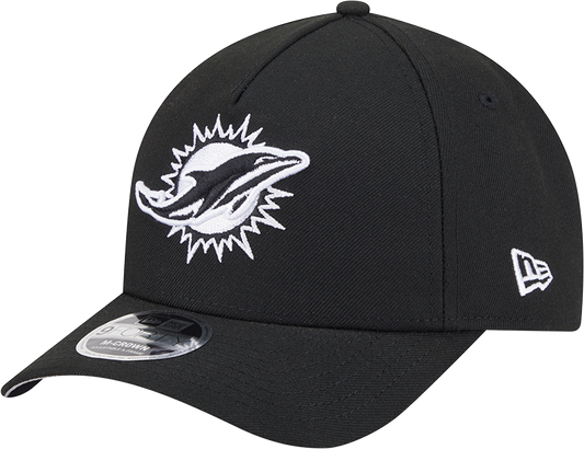 Miami Dolphins New Era Black & White Primary 9FORTY A-Frame M-Crown Adjustable Hat - Pro Jersey Sports