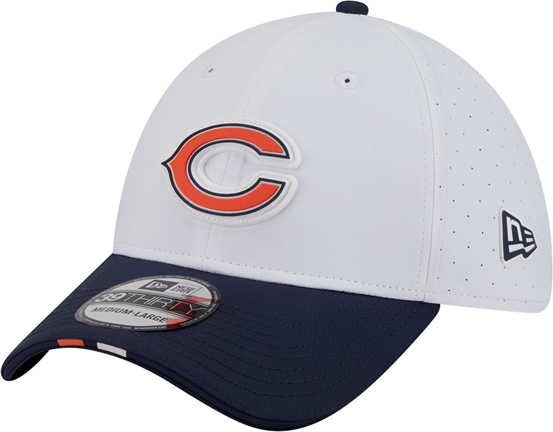 Men's Chicago Bears New Era White/Navy Secondary 2025 NFL Training Camp 9FORTY M-Crown Adjustable A-Frame Hat - Pro Jersey Sports