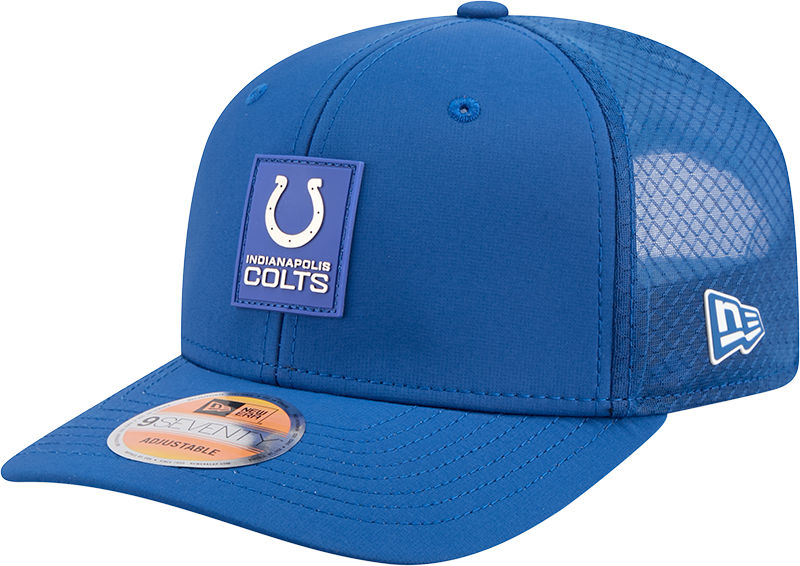 Men's Indianapolis Colts New Era Blue 2025 Sideline 9SEVENTY Trucker Adjustable Hat - Pro Jersey Sports
