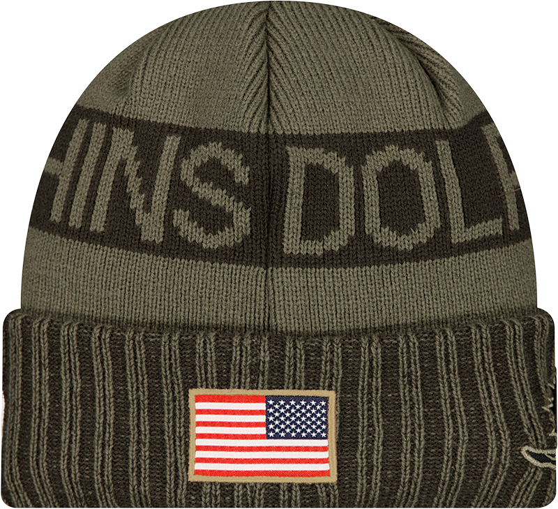 Miami Dolphins New Era Green 2025 NFL Sideline Salute To Service Cuffed Knit Hat - Pro Jersey Sports