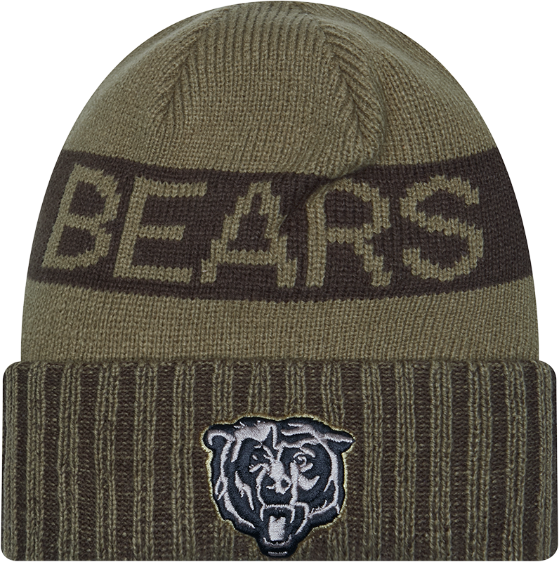 Chicago Bears New Era Green 2025 NFL Sideline Salute To Service Cuffed Knit Hat - Pro Jersey Sports
