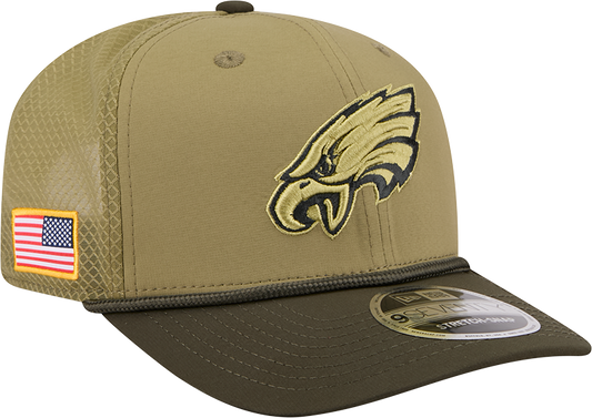 Men's Philadelphia Eagles New Era Green 2025 Salute To Service Sideline 9SEVENTY Trucker Adjustable Hat - Pro Jersey Sports