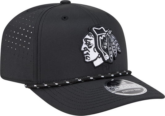 Chicago Blackhawks New Era Black Rope 9SEVENTY Stretch-Snap Adjustable Hat - Pro Jersey Sports
