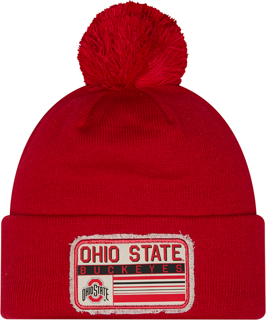 Ohio State Buckeyes New Era Patched Cuffed Knit Hat with Pom