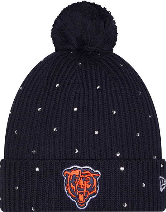Women’s Chicago Bears New Era Navy Rhinestone Pom Cuffed Knit Hat