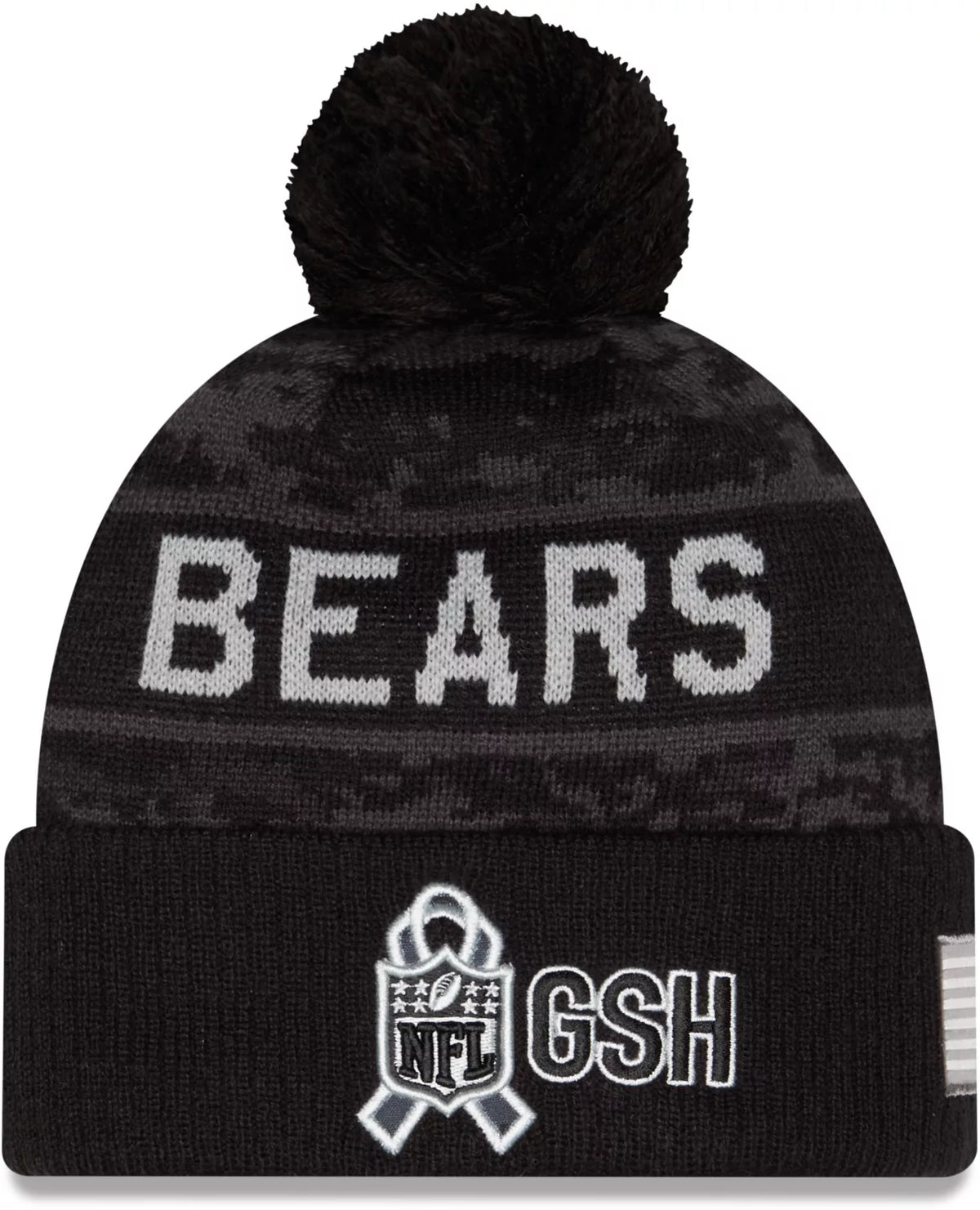Men's New Era Black Chicago Bears 2026 Salute To Service Cuffed Knit Hat with Pom-B Logo