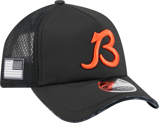 Chicago Bears New Era 2026 Salute To Service Apex 9FORTY 'B' Logo Adjustable Trucker Hat - Black