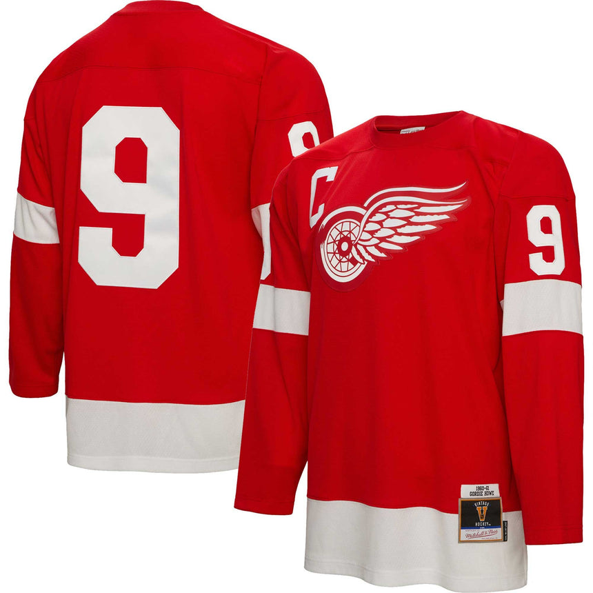 Men's Detroit Red Wings Gordie Howe Mitchell & Ness Red 1960/61 Captain Patch Blue Line Player Jersey - Pro Jersey Sports