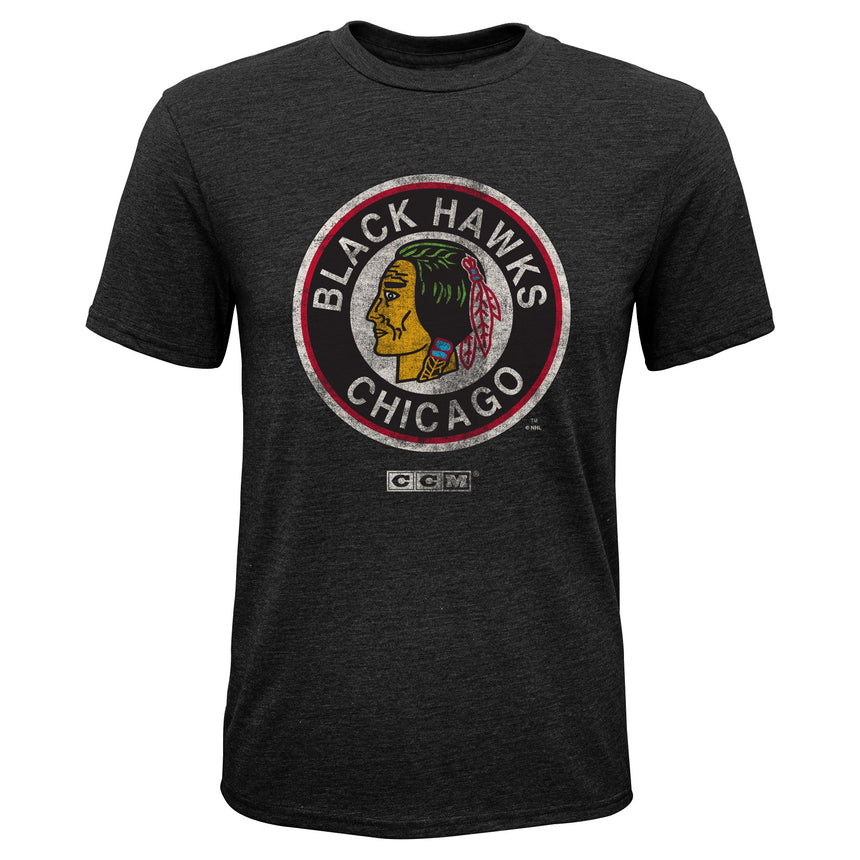 CCM Chicago Blackhawks Youth Black Vintage Logo Tee - Pro Jersey Sports