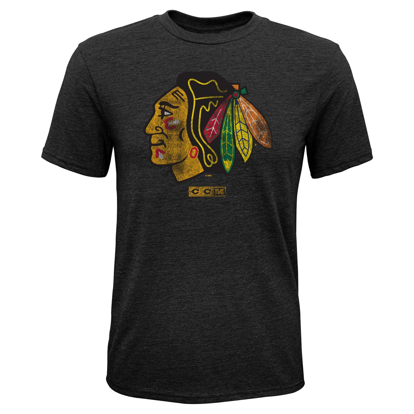 CCM Chicago Blackhawks Youth Heather Black Faded Logo Tee - Pro Jersey Sports