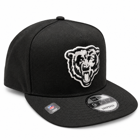 Men's Chicago Bears New Era Black & White Primary Logo A-Frame 9FIFTY Snapback Hat
