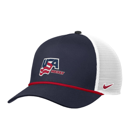 USA Hockey Navy/White Rise Visor Rope Trucker Adjustable Mesh Back Hat - Pro Jersey Sports