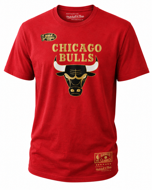 Mens Chicago Bulls Red 1998 NBA Finals Mist Gold Mitchell And Ness Tee