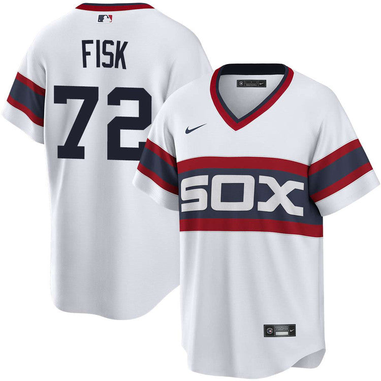NIKE Men's Carlton Fisk Chicago White Sox Sunday 1983 Alternate White Premium Twill Replica Jersey - Pro Jersey Sports