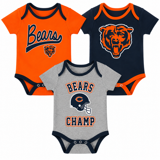 Newborn/Infant Chicago Bears Champ 3-Piece Short Sleeve Creeper Set